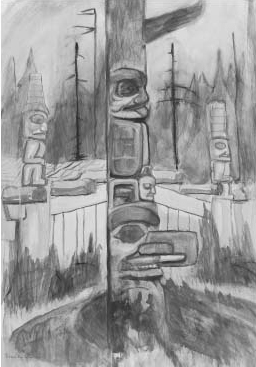 Indian House and Totems, Skidegate / Emily Carr / Art Gallery of Ontario